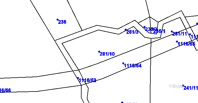 Parcela st. 281/10 v KÚ Sedliště nad Úslavou, Katastrální mapa