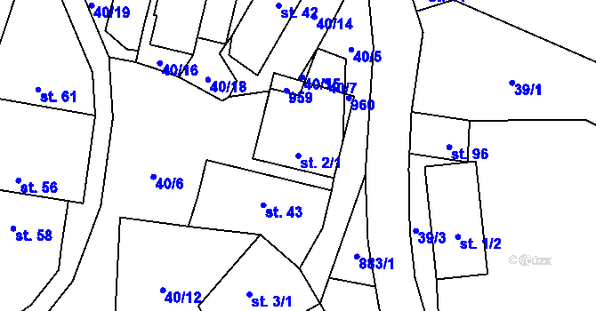 Parcela st. 2/1 v KÚ Srby nad Úslavou, Katastrální mapa