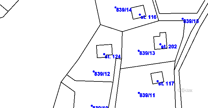 Parcela st. 124 v KÚ Srby nad Úslavou, Katastrální mapa