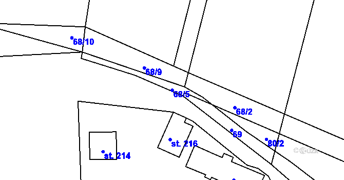 Parcela st. 68/5 v KÚ Srby nad Úslavou, Katastrální mapa