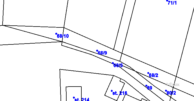 Parcela st. 68/9 v KÚ Srby nad Úslavou, Katastrální mapa