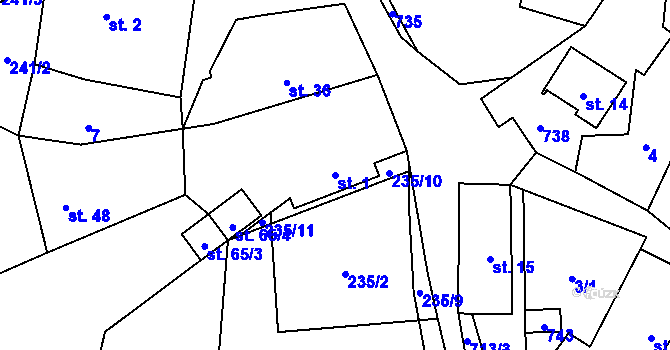 Parcela st. 1 v KÚ Tojice, Katastrální mapa