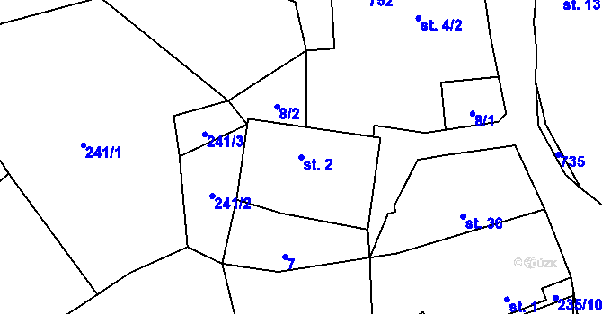 Parcela st. 2 v KÚ Tojice, Katastrální mapa