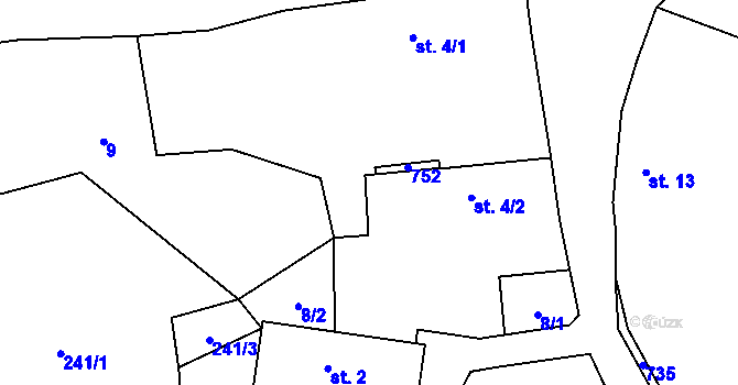 Parcela st. 4/3 v KÚ Tojice, Katastrální mapa