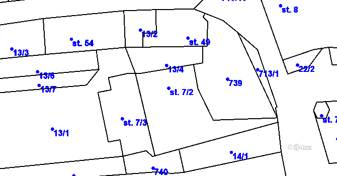 Parcela st. 7/2 v KÚ Tojice, Katastrální mapa