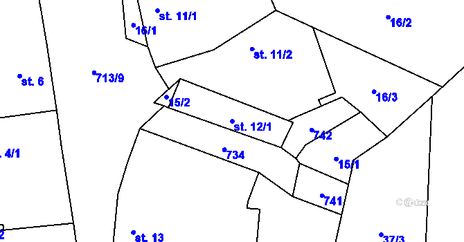 Parcela st. 12/1 v KÚ Tojice, Katastrální mapa