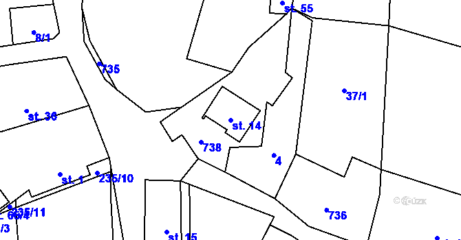 Parcela st. 14 v KÚ Tojice, Katastrální mapa