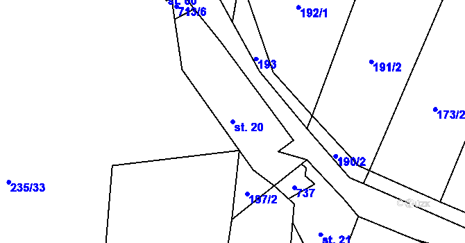Parcela st. 20 v KÚ Tojice, Katastrální mapa