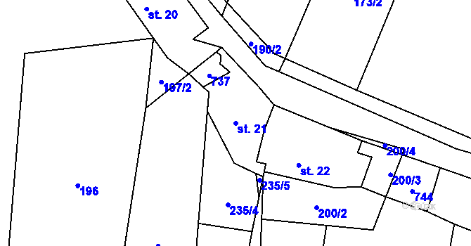 Parcela st. 21 v KÚ Tojice, Katastrální mapa