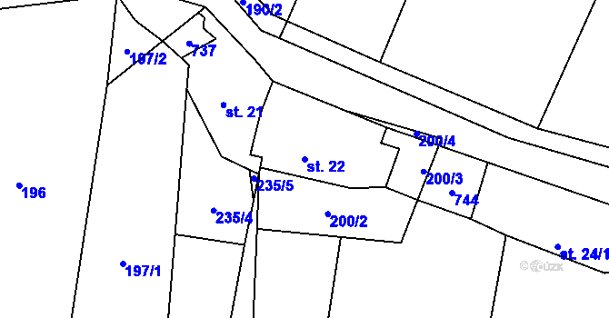Parcela st. 22 v KÚ Tojice, Katastrální mapa