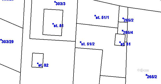 Parcela st. 51/2 v KÚ Tojice, Katastrální mapa
