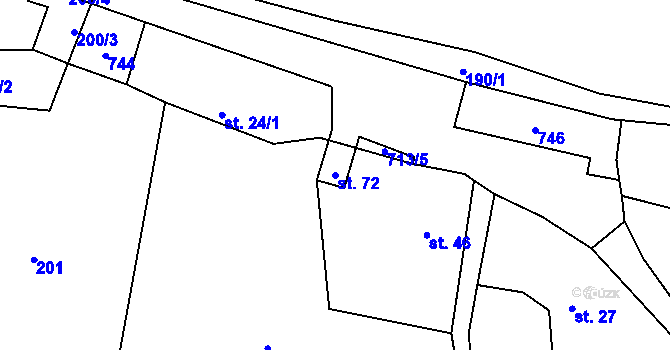 Parcela st. 72 v KÚ Tojice, Katastrální mapa