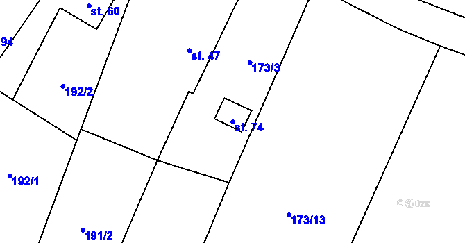 Parcela st. 74 v KÚ Tojice, Katastrální mapa