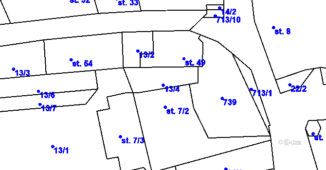 Parcela st. 13/4 v KÚ Tojice, Katastrální mapa