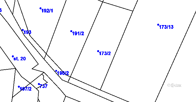 Parcela st. 173/2 v KÚ Tojice, Katastrální mapa