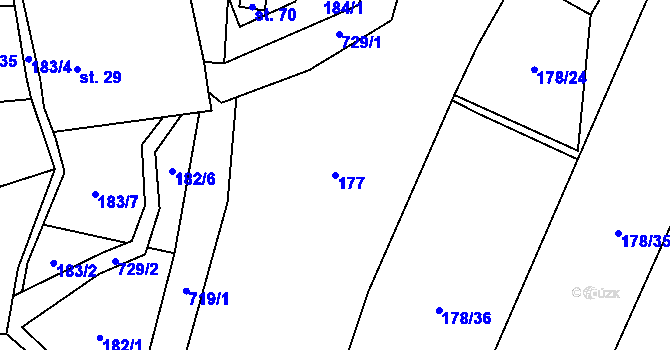 Parcela st. 177 v KÚ Tojice, Katastrální mapa