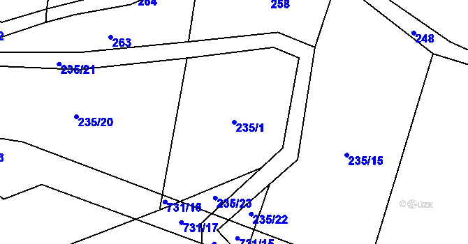 Parcela st. 235/1 v KÚ Tojice, Katastrální mapa
