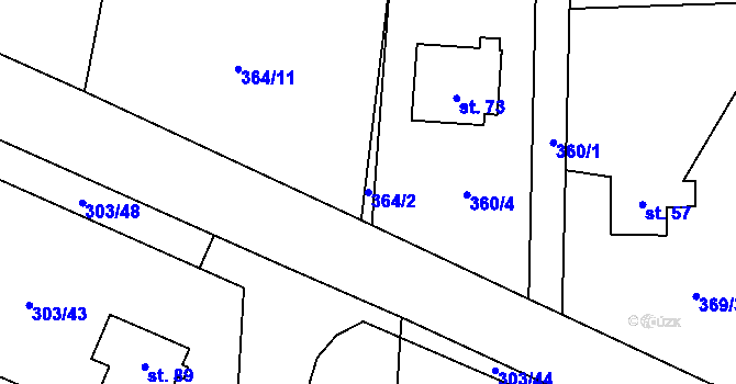 Parcela st. 364/2 v KÚ Tojice, Katastrální mapa