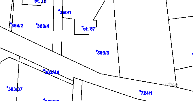 Parcela st. 369/3 v KÚ Tojice, Katastrální mapa