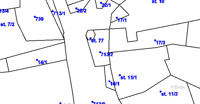 Parcela st. 713/2 v KÚ Tojice, Katastrální mapa