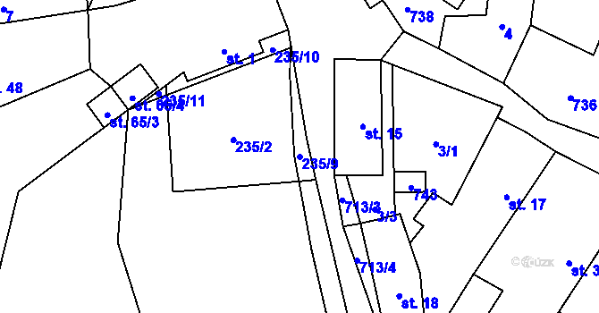 Parcela st. 235/9 v KÚ Tojice, Katastrální mapa