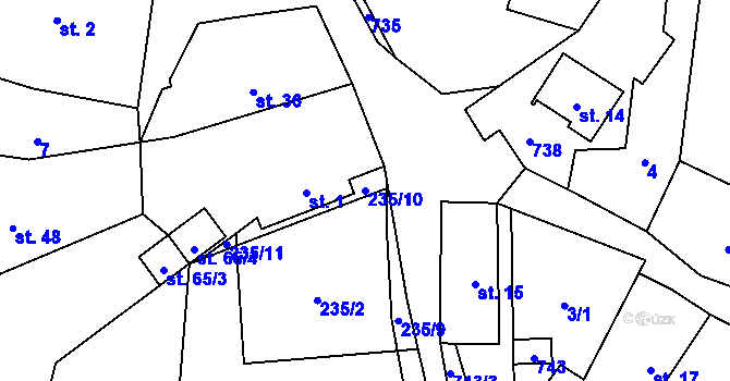 Parcela st. 235/10 v KÚ Tojice, Katastrální mapa