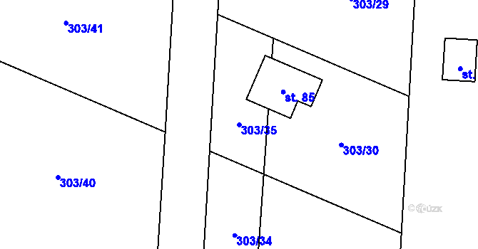 Parcela st. 303/35 v KÚ Tojice, Katastrální mapa