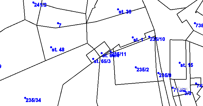 Parcela st. 65/4 v KÚ Tojice, Katastrální mapa