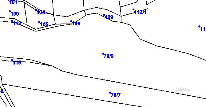 Parcela st. 70/9 v KÚ Tojice, Katastrální mapa