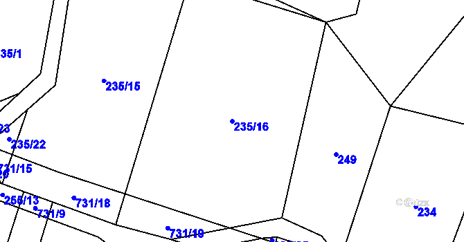 Parcela st. 235/16 v KÚ Tojice, Katastrální mapa