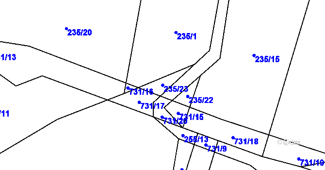 Parcela st. 235/23 v KÚ Tojice, Katastrální mapa