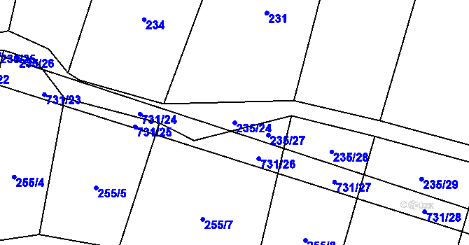 Parcela st. 235/24 v KÚ Tojice, Katastrální mapa