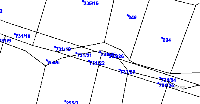 Parcela st. 235/25 v KÚ Tojice, Katastrální mapa