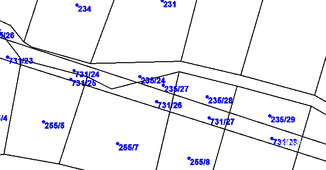 Parcela st. 235/27 v KÚ Tojice, Katastrální mapa