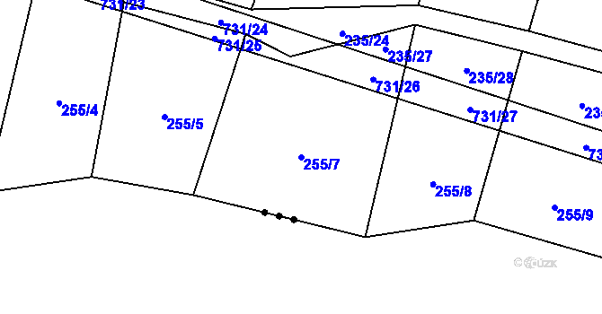 Parcela st. 255/7 v KÚ Tojice, Katastrální mapa
