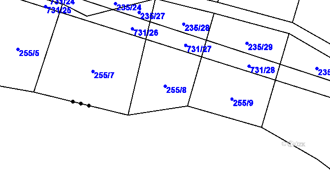 Parcela st. 255/8 v KÚ Tojice, Katastrální mapa