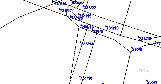 Parcela st. 255/14 v KÚ Tojice, Katastrální mapa