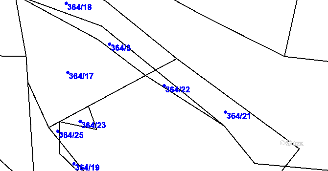 Parcela st. 364/22 v KÚ Tojice, Katastrální mapa