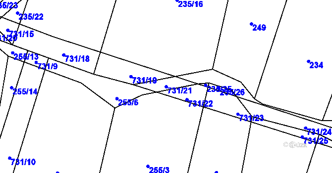 Parcela st. 731/21 v KÚ Tojice, Katastrální mapa