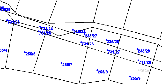 Parcela st. 731/26 v KÚ Tojice, Katastrální mapa