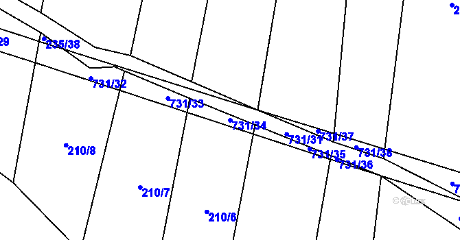 Parcela st. 731/34 v KÚ Tojice, Katastrální mapa