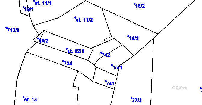Parcela st. 742 v KÚ Tojice, Katastrální mapa