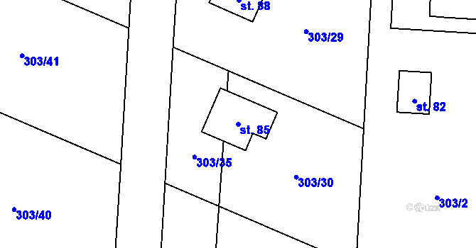 Parcela st. 85 v KÚ Tojice, Katastrální mapa