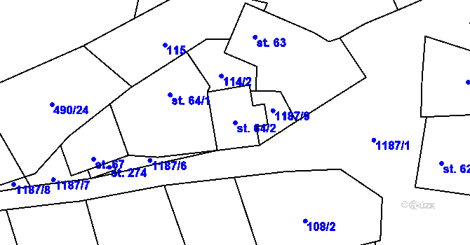 Parcela st. 64/2 v KÚ Vrčeň, Katastrální mapa