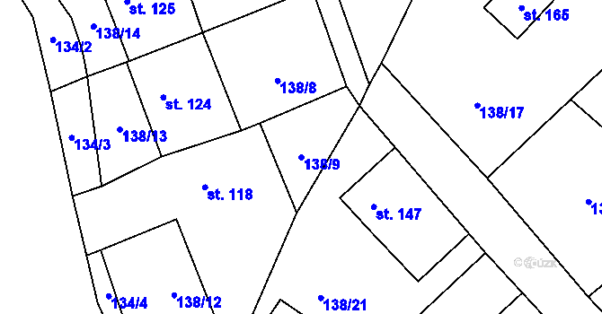Parcela st. 138/9 v KÚ Vrčeň, Katastrální mapa