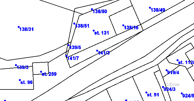Parcela st. 141/3 v KÚ Vrčeň, Katastrální mapa