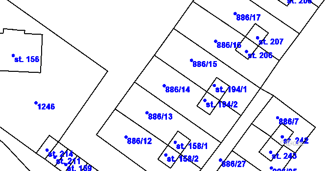 Parcela st. 886/14 v KÚ Vrčeň, Katastrální mapa