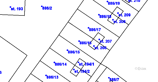 Parcela st. 886/16 v KÚ Vrčeň, Katastrální mapa