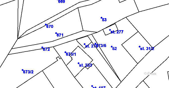 Parcela st. 275 v KÚ Vrčeň, Katastrální mapa