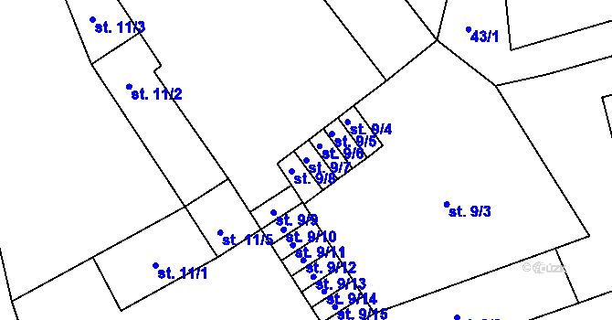 Parcela st. 9/7 v KÚ Dolní Bučice, Katastrální mapa